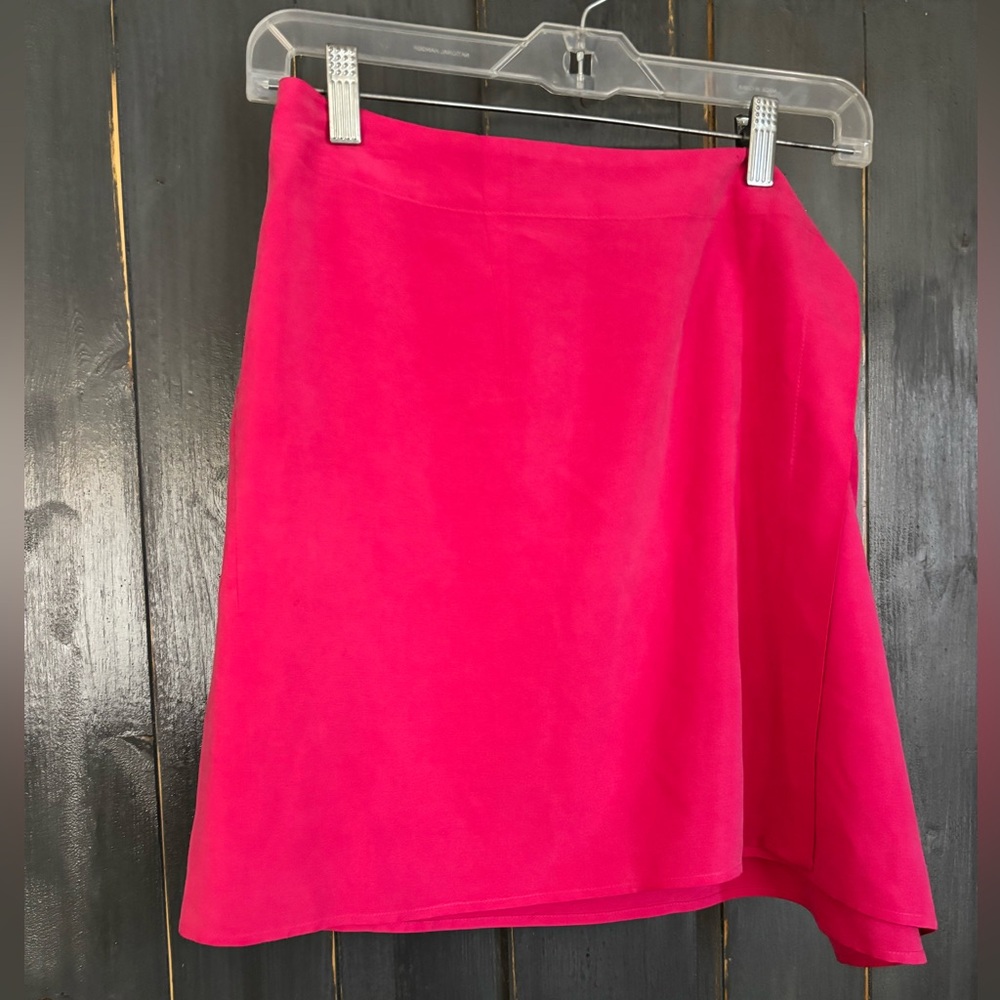 VINTAGE 90’s Express SILK Hot Pink A-Line, Wrap Mini Skirt Sz L